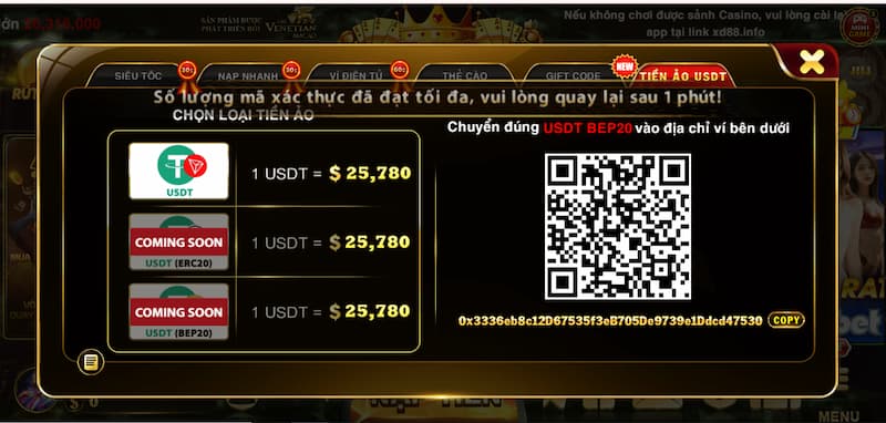 Gửi tiền Xocdia88 qua tiền ảo an toàn